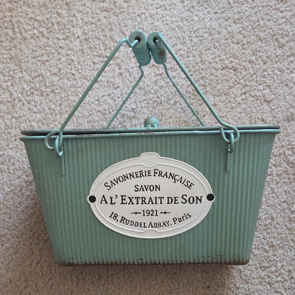Vintage-Style Blue Metal Basket